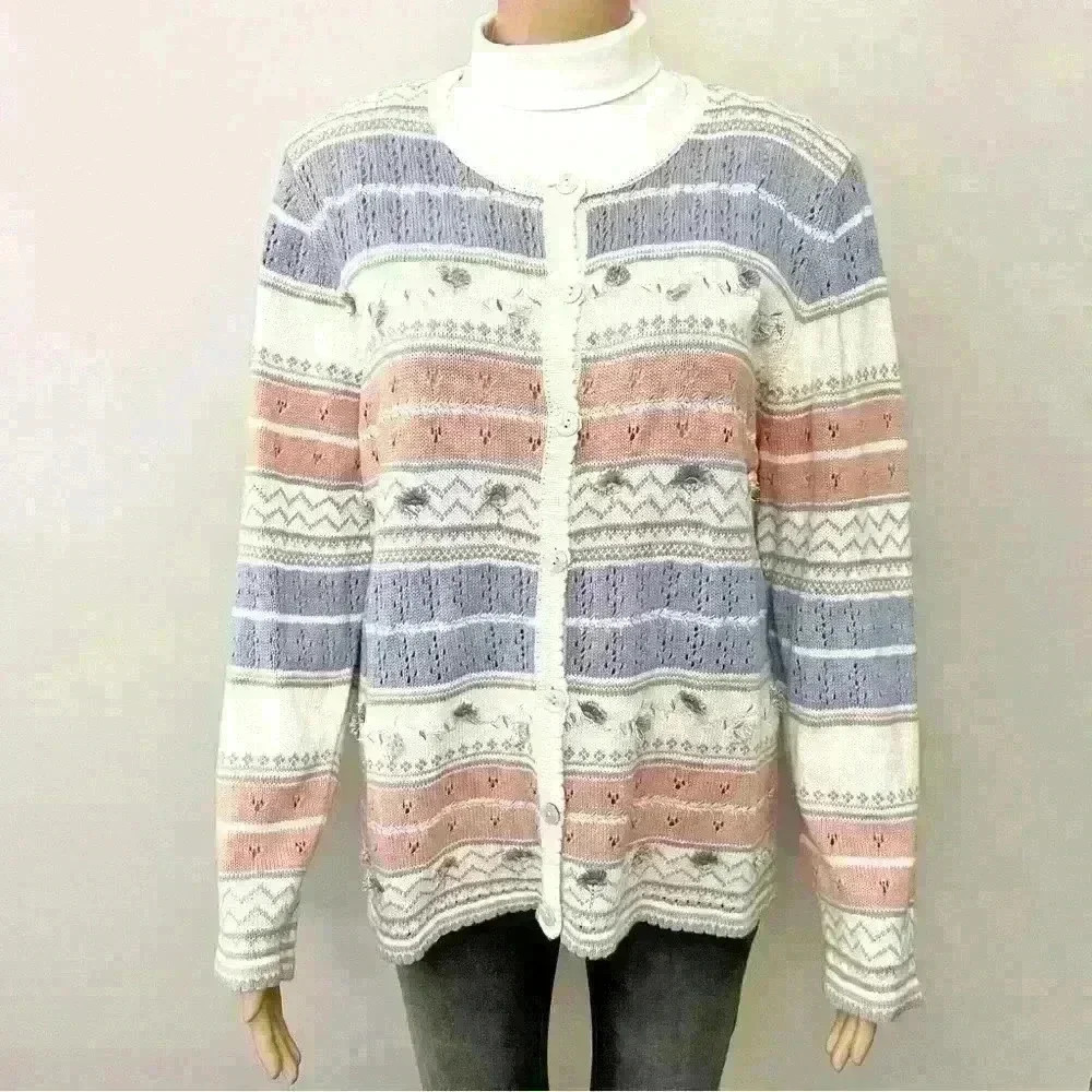 Vintage Oversized Cottagecore Grandma Pastel Button Down Cardigan Sweater